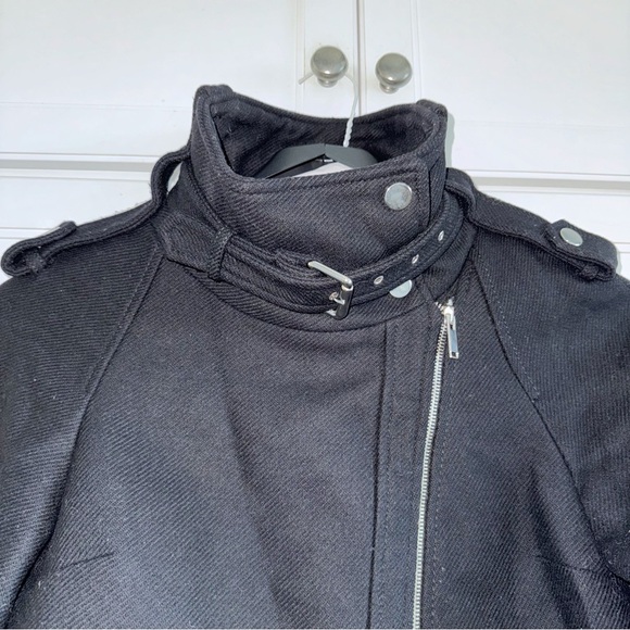 ZARA RARE BLACK COAT CAPE JACKET ASYMMETRICAL ZIP SIZE SMALL Peacoat Goth - Picture 8 of 13